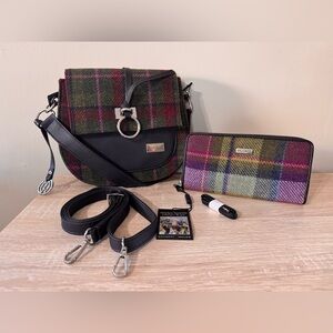 Mucros Weavers Crossbody Grace Bag Plum Plaid and Matching Wallet, 2 Piece Set